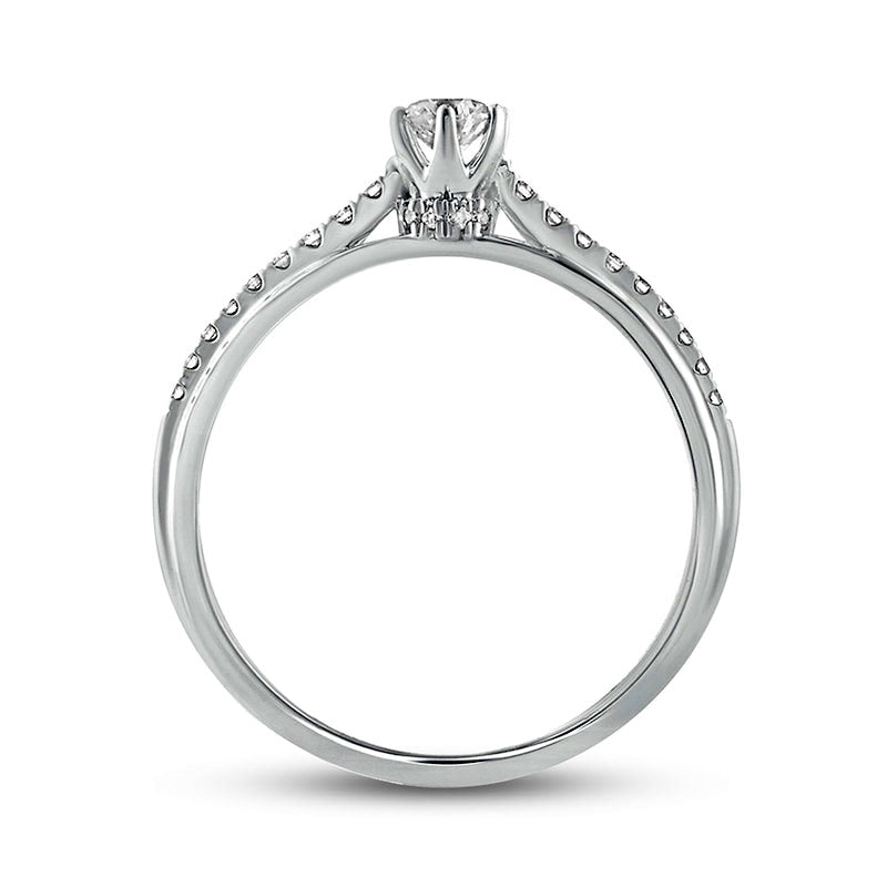 0.33 CT. T.W. Natural Diamond Hidden Halo Cathedral Engagement Ring in Solid 10K White Gold (I/I2)