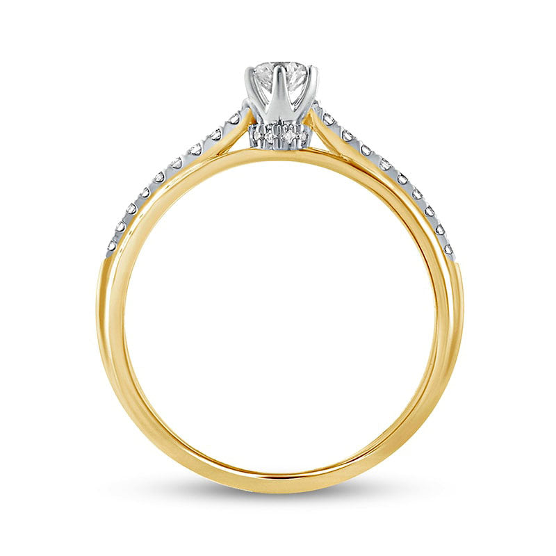 0.33 CT. T.W. Natural Diamond Hidden Halo Cathedral Engagement Ring in Solid 10K Yellow Gold (I/I2)
