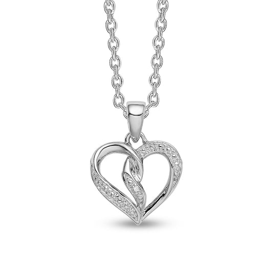 Natural Diamond Accent Beaded Entwined Half-and-Half Heart Pendant in Sterling Silver