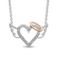 0.1 CT. T.W. Natural Diamond Beaded Heart with Halo and Angel Wings Necklace in Sterling Silver and 10K Rose Gold