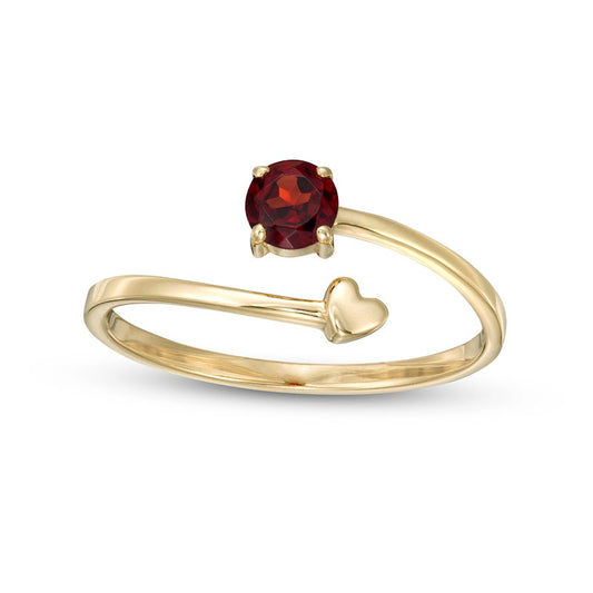 4.0mm Garnet and Polished Heart Open Wrap Ring in Solid 10K Yellow Gold