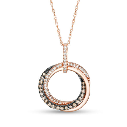 0.25 CT. T.W. Champagne and White Natural Diamond Entwined Circle Pendant in 10K Rose Gold