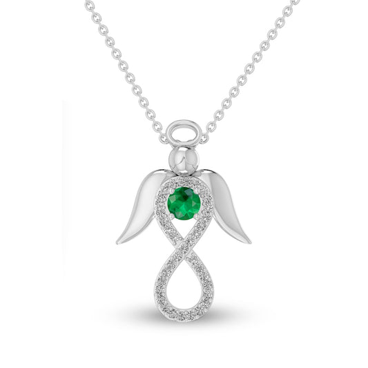 4.0mm Lab-Created Emerald and White Lab-Created Sapphire Infinity Guardian Angel Pendant in Sterling Silver