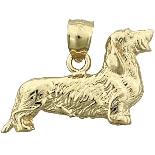 14K Gold 24MM Wire Haired Dachshund Pendant