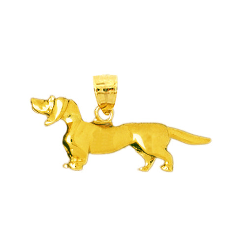 14K Gold 3D Dachshund Dog Breed Pendant