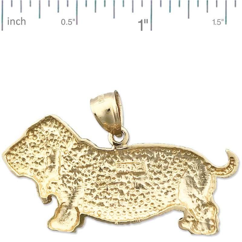 14K Gold 40MM Basset Hound Pendant