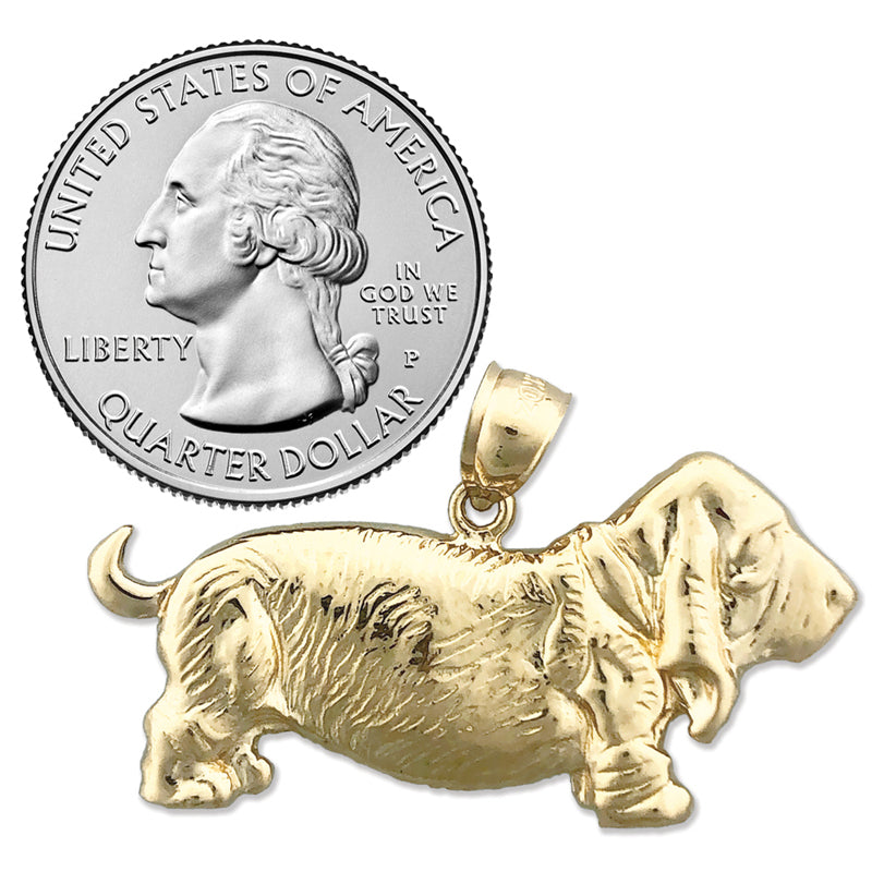 14K Gold 40MM Basset Hound Pendant