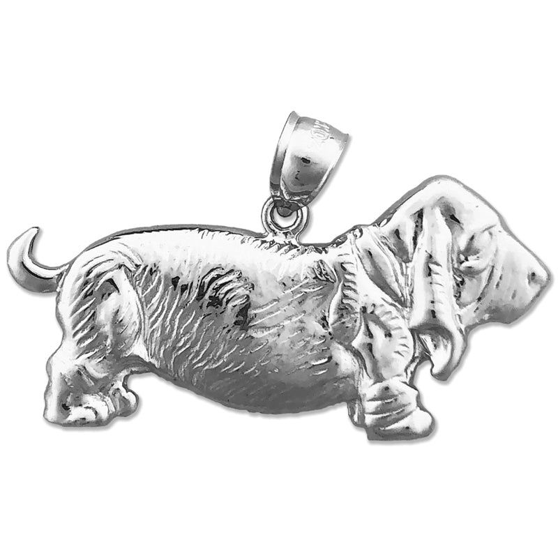 14K Gold 40MM Basset Hound Pendant