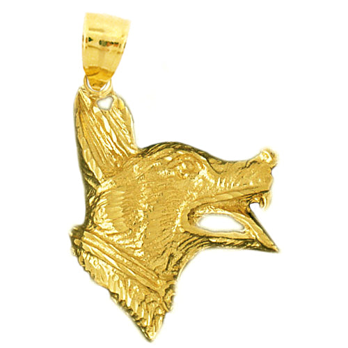14K Gold German Shepherd Head Pendant