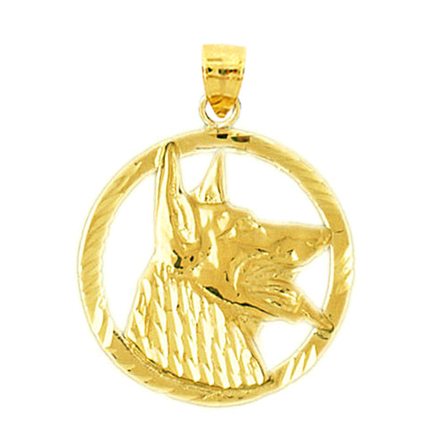 14K Gold Encircle Dog Head Pendant