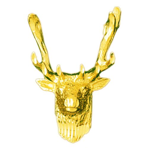 14K Gold Male Deer Head Pendant