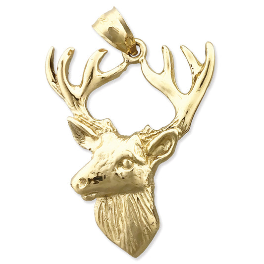 14K Gold Deer Head with Antlers Pendant