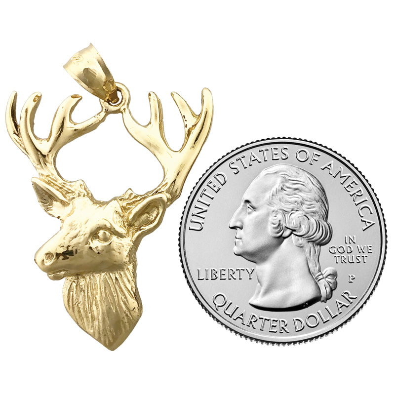 14K Gold Deer Head with Antlers Pendant