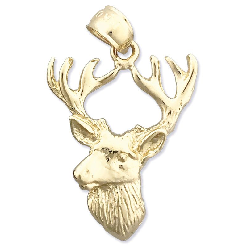 14K Gold 23MM Deer Head with Antlers Pendant