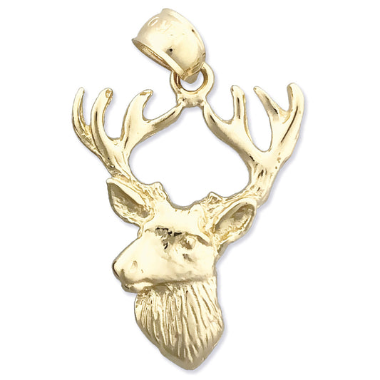 14K Gold 23MM Deer Head with Antlers Pendant