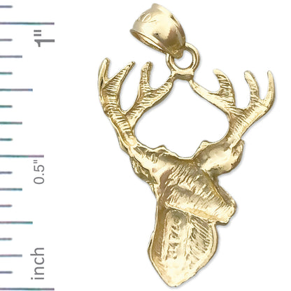 14K Gold 23MM Deer Head with Antlers Pendant