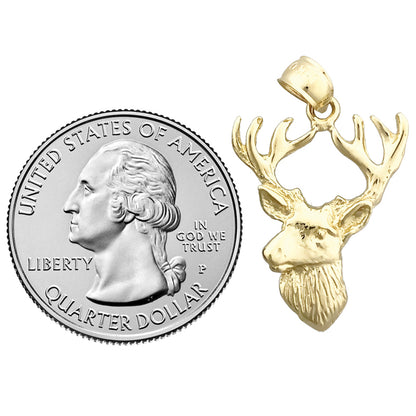 14K Gold 23MM Deer Head with Antlers Pendant