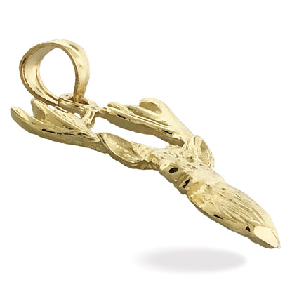 14K Gold 23MM Deer Head with Antlers Pendant