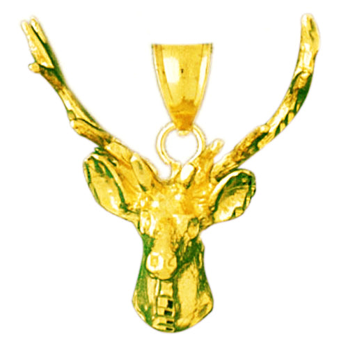 14K Gold Male Deer Head with Antlers Pendant