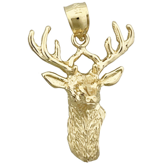 14K Gold Stag Head with Antlers Pendant
