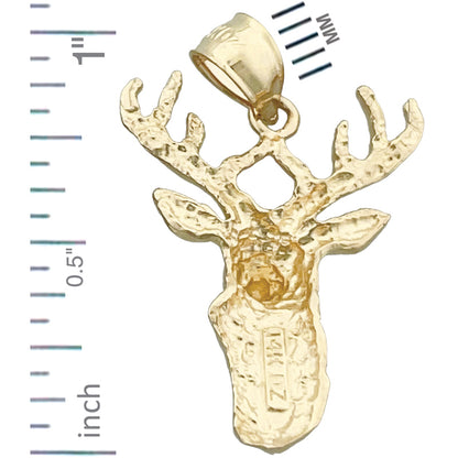 14K Gold Stag Head with Antlers Pendant