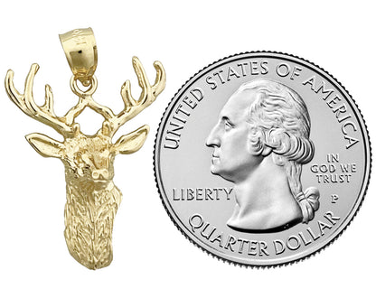 14K Gold Stag Head with Antlers Pendant