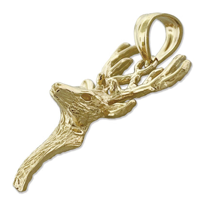 14K Gold Stag Head with Antlers Pendant