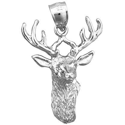 14K Gold Stag Head with Antlers Pendant