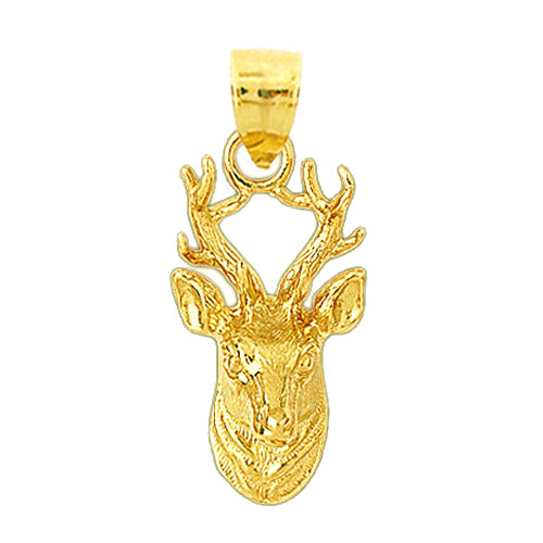 14K Gold Deer Stag Head Pendant