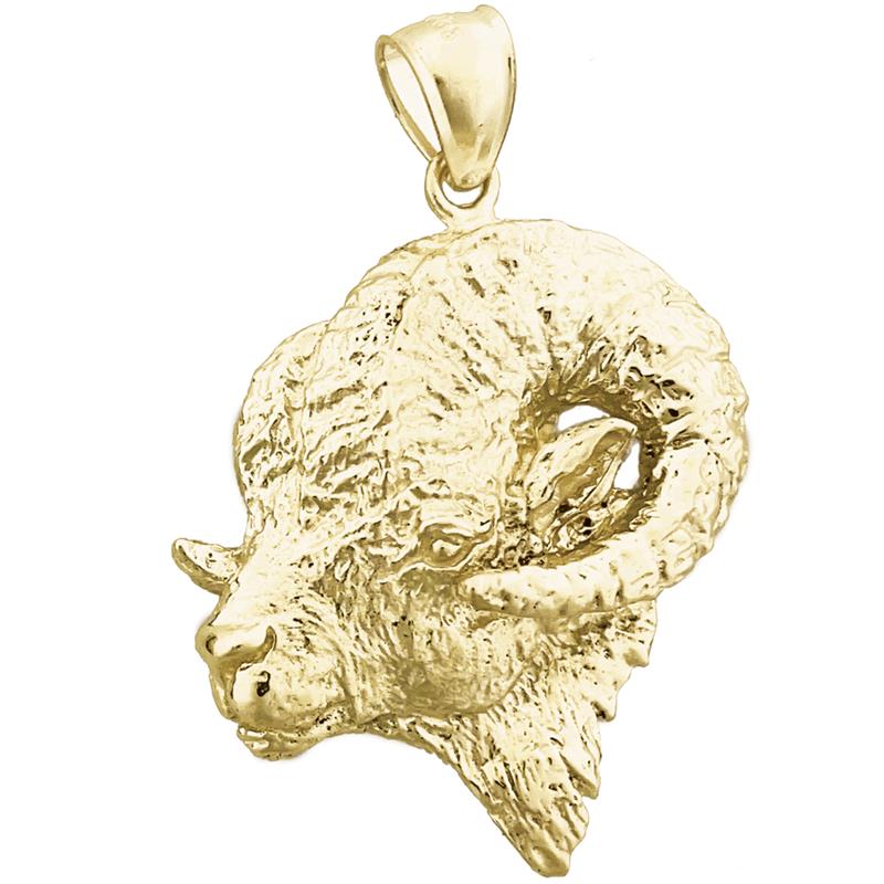 14K Gold 32MM Ram's Head Pendant