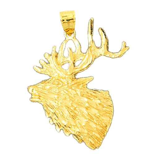 14K Gold 35MM Moose Head Pendant