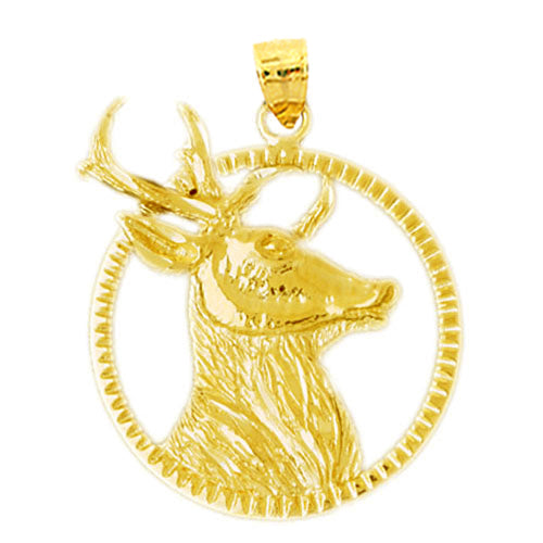14K Gold Encircled Deer Head Pendant