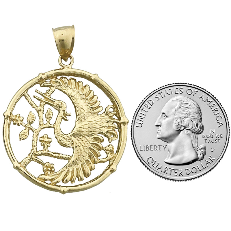 14K Gold Heron Bird Pendant