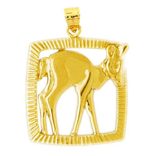14K Gold Framed Deer Pendant