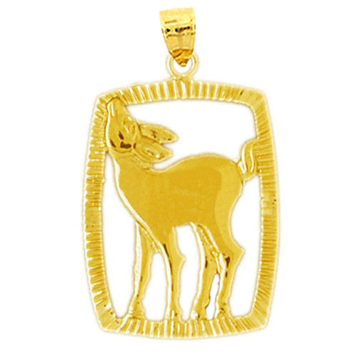 14K Gold Deer Pendant In A Rectangle Frame
