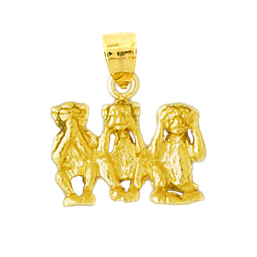 14K Gold 3D Three Monkeys Charm