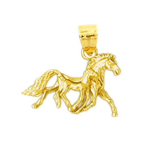14K Gold 3D Horse Stallion and Calf Pendant