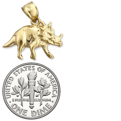 14K Gold Prehistoric Triceratops Charm