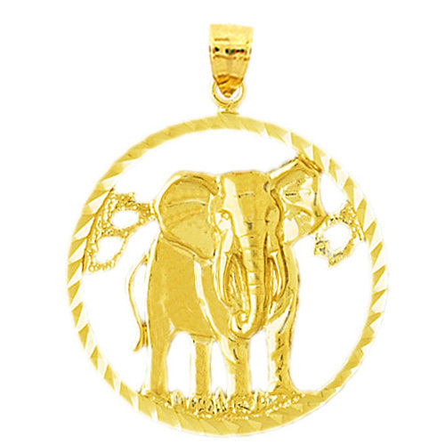 14K Gold 28MM Encircled Elephant Pendant