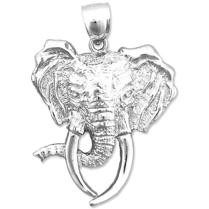 14K Gold Long Tusk Elephant Head Pendant