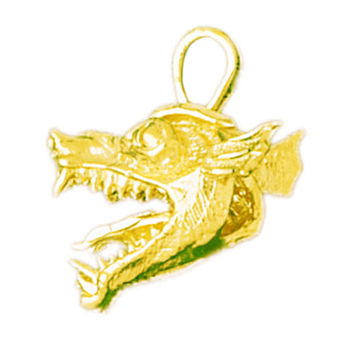 14K Gold 3D Dragon Head Pendant