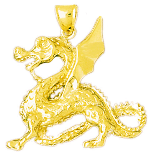 14K Gold 35MM Dragon Pendant