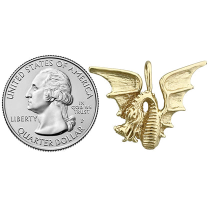 14K Gold Winged Dragon Pendant Slide
