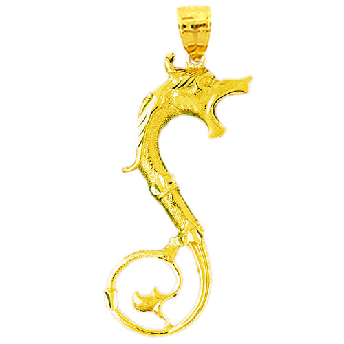 14K Gold 40MM Serpent Dragon Pendant