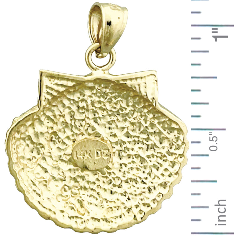 14K Gold Scallop Shell with Crab and Starfish Pendant