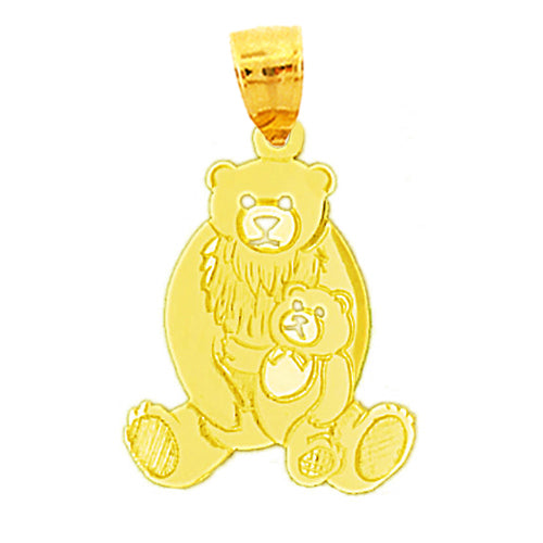 14K Gold Silhouette Bear with Cub Pendant