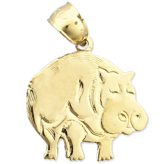 14K Gold Silhouette Hippopotamus Charm
