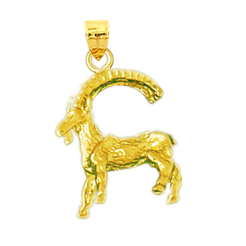 14K Gold 3D Goat with Long Horns Charm