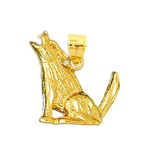 14K Gold Howling Fox Pendant