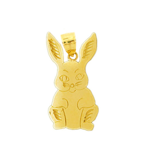 14K Gold Front View Silhouette Rabbit Pendant